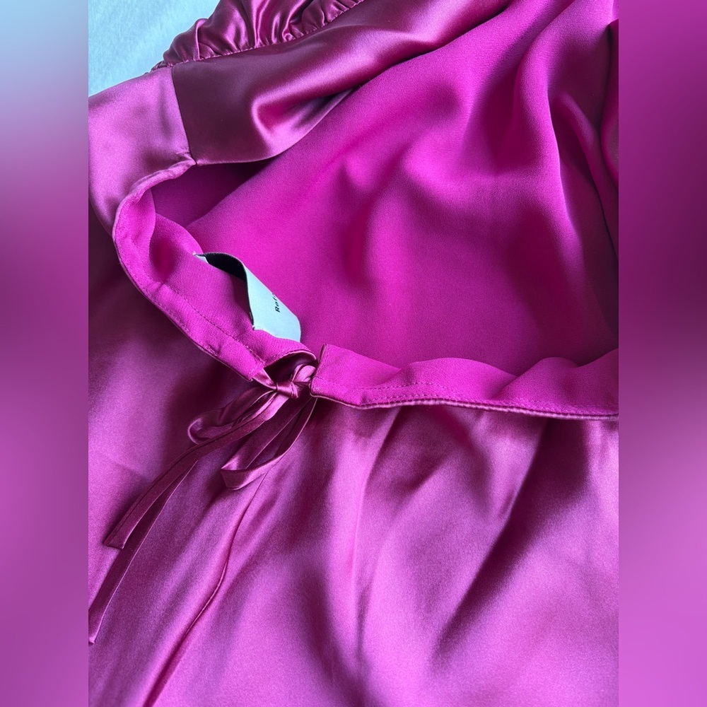 NEW Reformation Anaiis Long Silk Dress Hibiscus Tea Dark Pink Magenta | US 2 UK6 - Picture 8 of 16